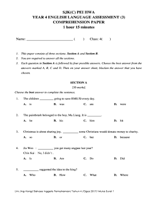 Year 4 English Assessment  Form