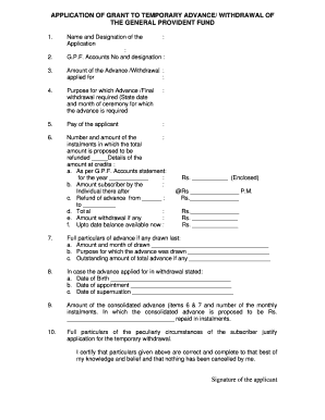 Application for the Grant of an Advance Out of G P Fund  Form