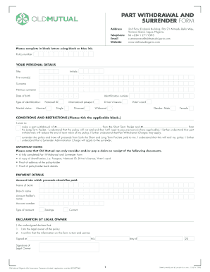 Part Withdrawal and Surrender Form Old Mutual Nigeria