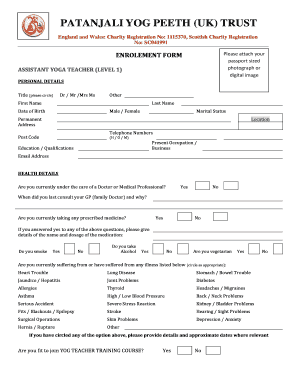 AYT Enrolment Form Patanjali Yog Peeth UK Trust