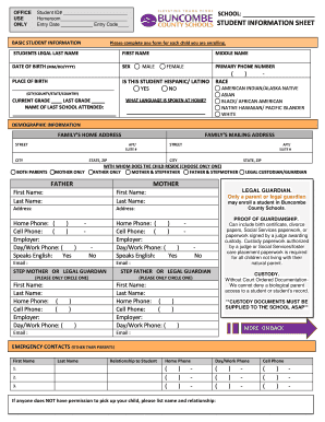  Student Information Sheet All Grades 5 25 15 2015