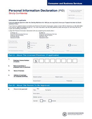  Personal Information Declaration 2013