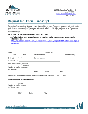 American Sentinel University Transcript Request  Form