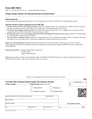 Form or 706 V, Oregon Estate Transfer Tax Payment Voucher, 150 104 172