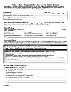 Face to Face Progress Note and Home Health Orders  Form