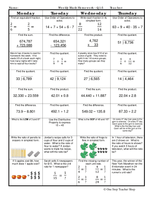 Weekly Math Review Q1 5  Form