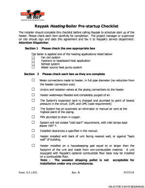  Boiler Checklist Forms 2018-2024