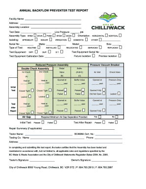 Annual Backflow Preventer Test Report City of Chilliwack  Form