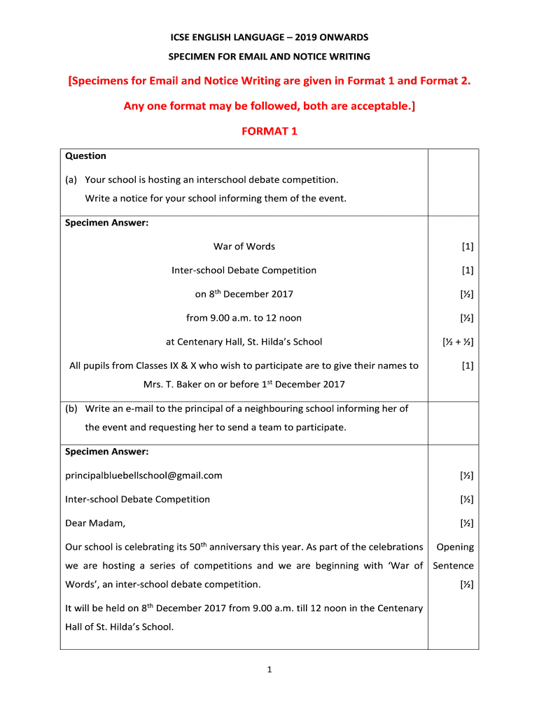 Notice Format Icse