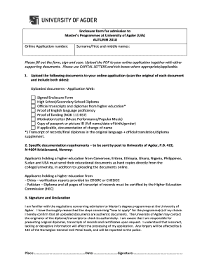 University of Agder Enclosure Form