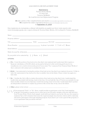 TWW&#039;s Lead Replacement Program  Form