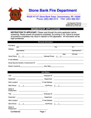  Membership Application Stone Bank Fire Department 2015