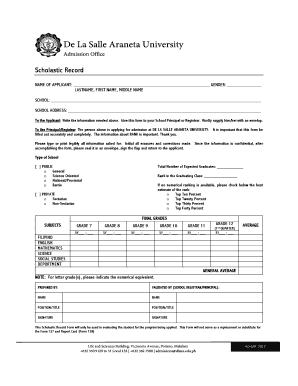 Scholastic Record  Form