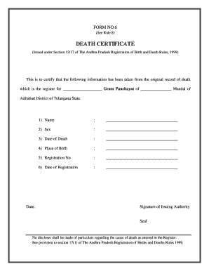 Death Certificate Telangana PDF  Form
