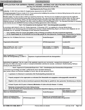 AE Form 215 145B, March LCD Vers 01 00 Application for German Fishing License Antrag Auf Deutschen Fischereischein