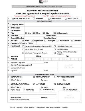 ASYCUDA Agents Profile Request Application Form ZIMRA