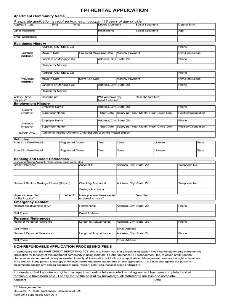  Fpi Management Rental Application 2014-2024