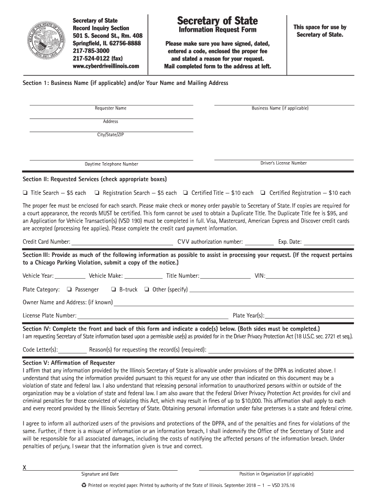 Get and Sign Chicago Illinois Dmv Imformation Request Form 2018-2022