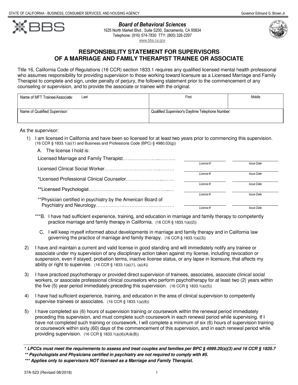  Responsibililty Statement for Supervisors Mft 2018-2024