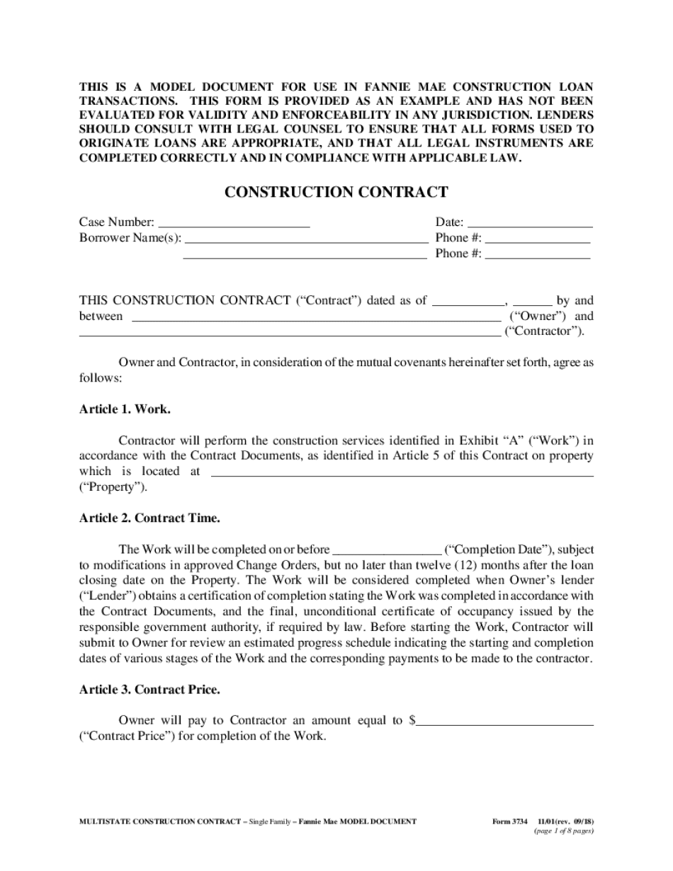 Construction Loan Agreement Fannie Mae  Form