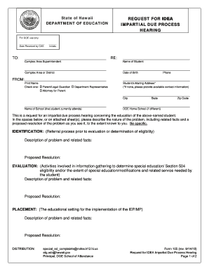 Get and Sign Request for Due Process Hearing Form 2018-2022