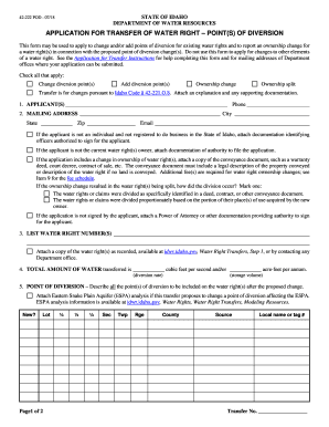 Application for Transfer Points of Diversion7 1 18idwr Idaho Gov  Form
