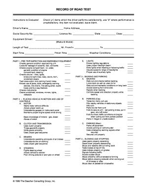 Record of Road Test E Sample Test  Form