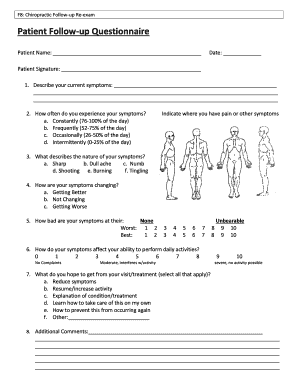 F8 Chiropractic Follow Up Re Exam First Health Associates  Form