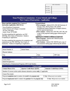 Texsa Workforce Commission Career Schools and Colleges New Course of Instruction Application New Course of Instruction Applicati  Form