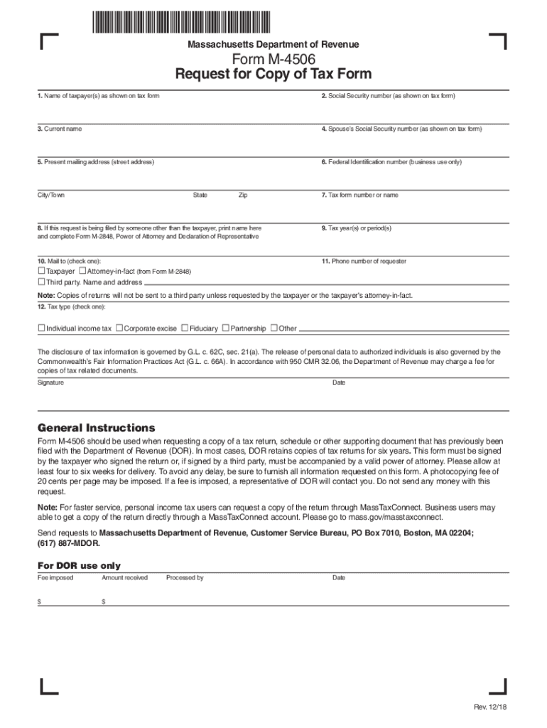 Form M 4506 Request for Copy of Tax Form
