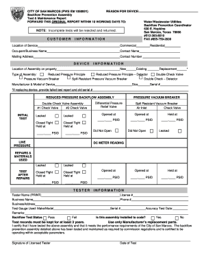 Backflow Test Report City of San Marcos  Form