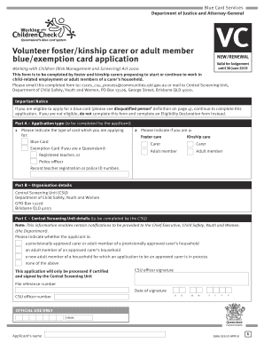  Volunteer Fosterkinship Carer or Adult Member Blueexemption Card Application Blue Card Services Form 2018