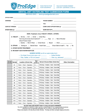 Dental Unit Waterline Test Submission Form ProEdge Dental