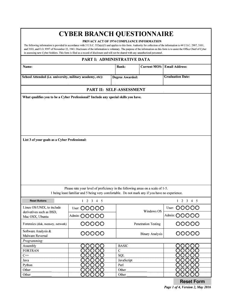 Cyber Branch Questionnaire  Form