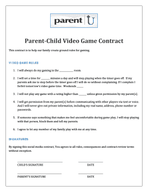 Video Game Contract for Child  Form