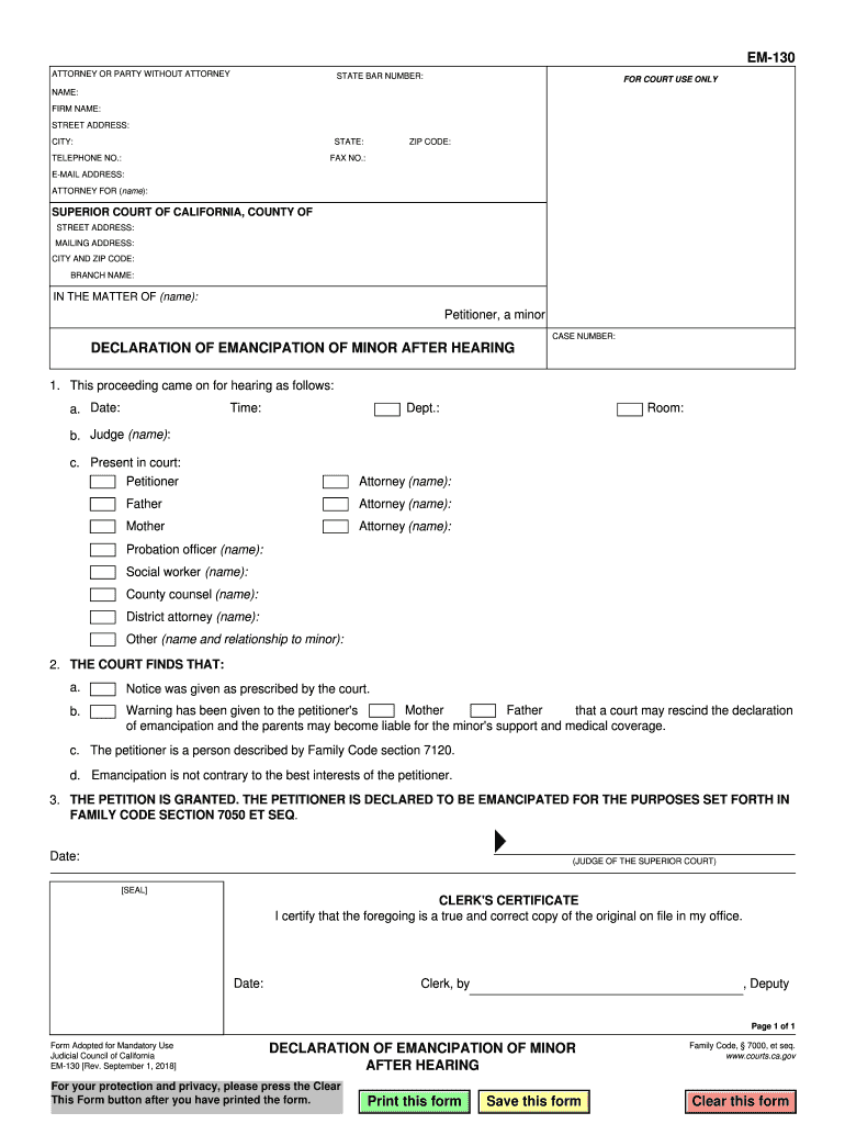 Em Emancipation Minor  Form