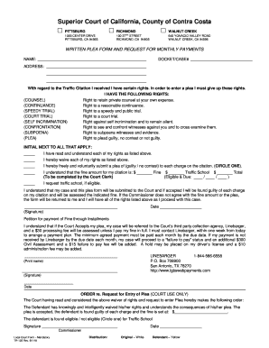 Written Plea Form Request for Payment TR 123 Contra Costa