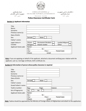 Sample Police Clearance Certificate Afghanistan  Form