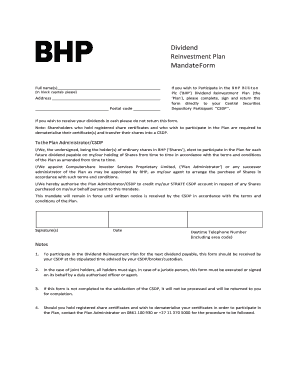Bhp Dividend Reinvestment Plan  Form
