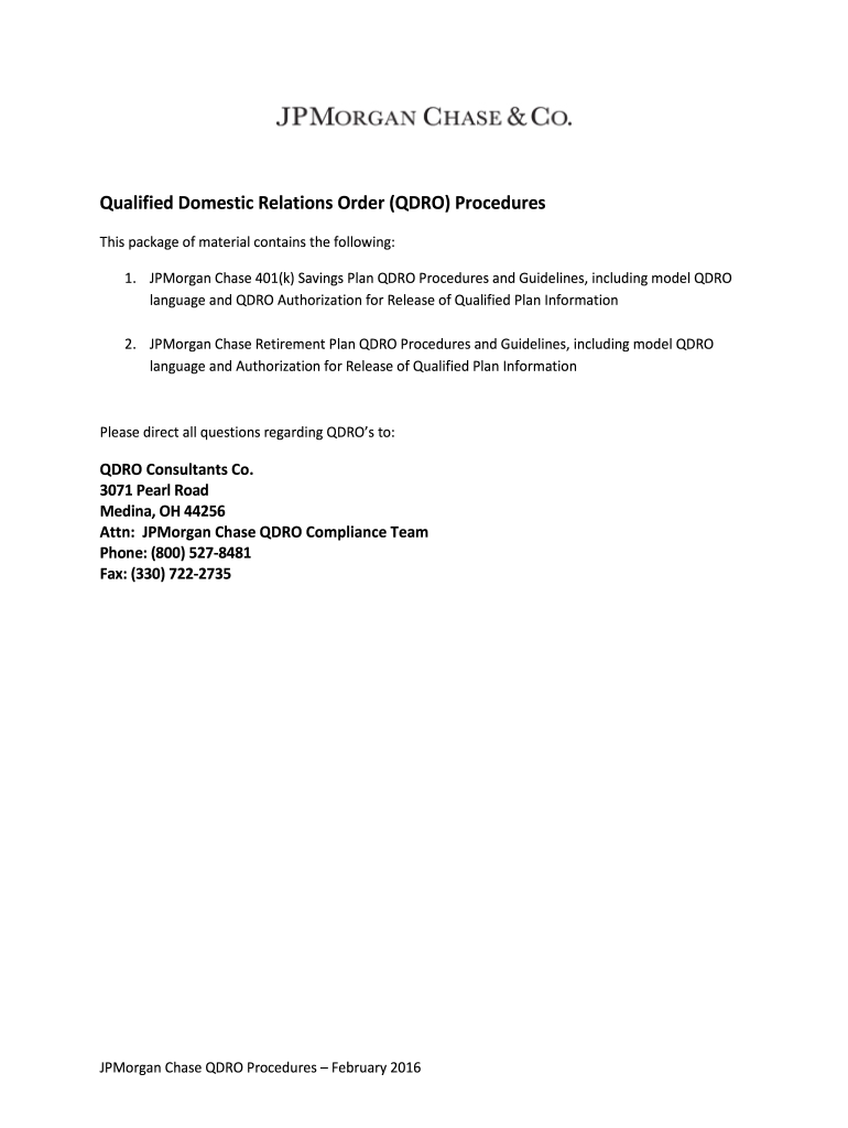 Qualified Domestic Relations Order QDRO JPMorgan Chase  Form