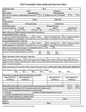 Nonresident Alien Intake and Interview Sheet IRS Gov  Form