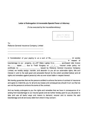 Letter of Subrogation Format PDF