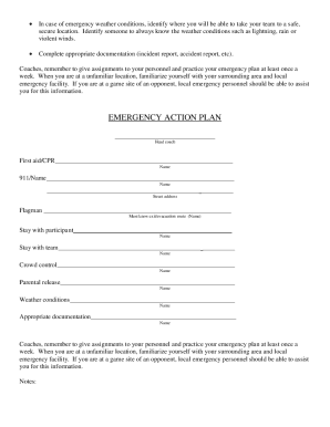 Pop Warner Emergency Action Plan  Form