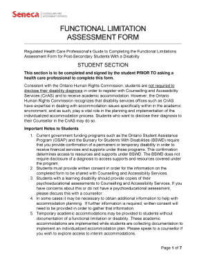 Functional Limitation Assessment Form Seneca College