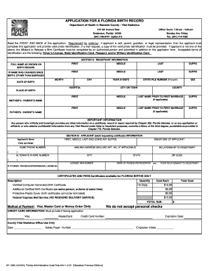 Get and Sign Florida Dh Application Birth Record 2016-2022 Form