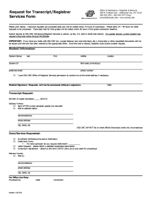  Request for TranscriptRegistrar Services Form OSU OKC 2018-2024