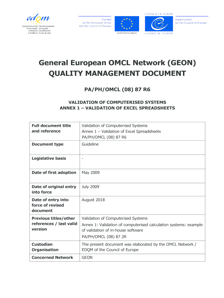 General European Omcl Network Geon Quality Management Document  Form