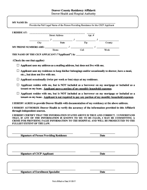 Denver County Residency Affidavit  Form