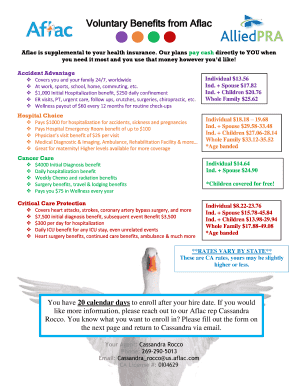 Aflac Rates Sheet  Form