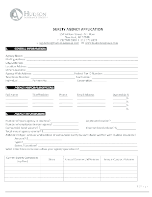 Hudson Surety Agency Application  Form